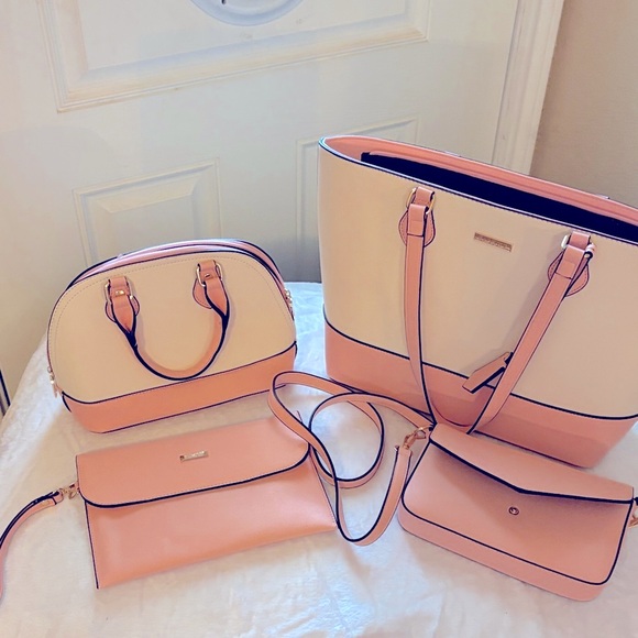 Handbags - Elegant Pink and Cream Women's Bag Set